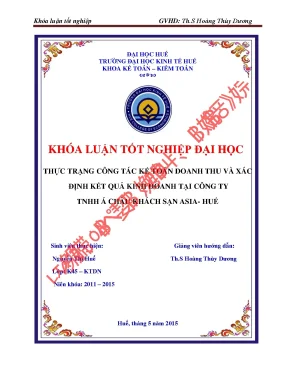 Kế toán doanh thu và xác định kết quả kinh doanh tại công ty á châu khách sạn asia huế