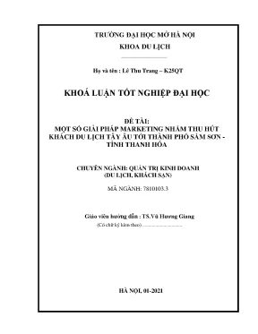 Khóa luận tốt nghiệp một số giải pháp marketing nhằm thu hút khách du lịch tây âu tới thành phố sầm sơn tỉnh thanh hóa