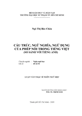 Luận văn thạc sĩ cấu trúc ngữ nghĩa ngữ dụng của phép nối trong tiếng việt so sánh với tiếng anh