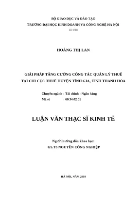 Luận văn tốt nghiệp tăng cường công tác quản lý thuế tại chi cục thuế huyện tĩnh gia tỉnh thanh hóa