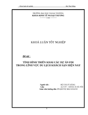 Luận văn tốt nghiệp tình hình triển khai các dự án fdi trong lĩnh vực du lịch khách sạn hiện nay