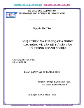Luận văn nhận thức và thái độ của người lao động về vấn đề tư vấn tâm lý trong doanh nghiệp