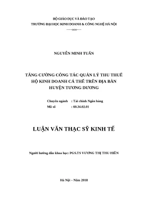 Luận văn thạc sĩ công tác quản lý thu thuế hộ kinh doanh cá thể trên địa bàn huyện tương dương