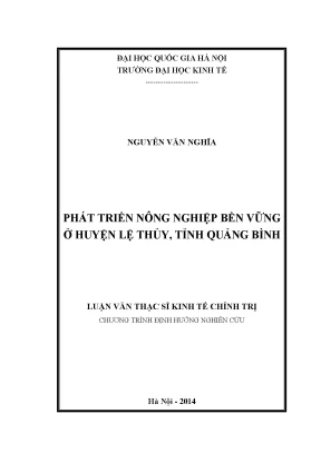 Luận văn thạc sĩ phát triển nông nghiệp bền vững ở huyện lệ thủy tỉnh quảng bình