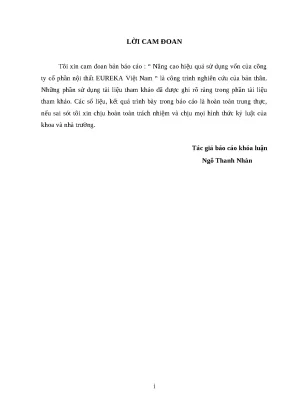 Luận văn thạc sĩ nâng cao hiệu quả sử dụng vốn của công ty cổ phần nội thất eureka việt nam