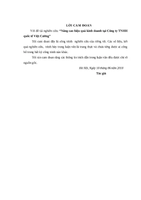Luận văn thạc sĩ hiệu quả kinh doanh tại công ty tnhh quốc tế việt cường