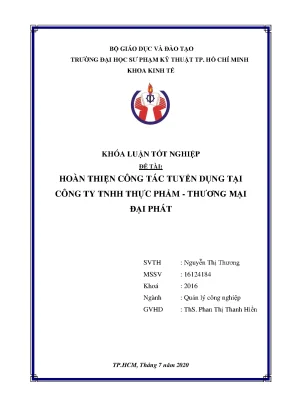 Khóa luận tốt nghiệp hoàn thiện công tác tuyển dụng tại công ty tnhh thực phẩm thương mại đại phát