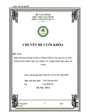Chuyên đề thực tập tăng cường công tác quản lý thu thuế gtgt đối với các công ty tnhh trên địa bàn tp vinh