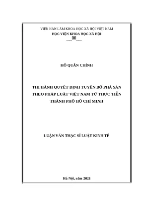 Luận văn thạc sỹ thi hành quyết định tuyên bố phá sản theo pháp luật việt nam từ thực tiễn thành phố hồ chí minh