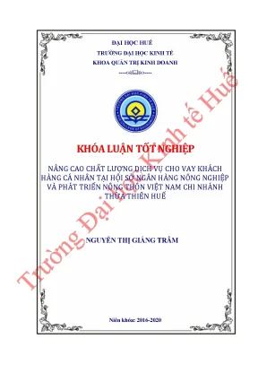 Nâng cao chất lượng dịch vụ cho vay khách hàng cá nhân tại hội sở ngân hàng nông nghiệp và phát triển nông thôn việt nam chi nhánh thừa thiên huế