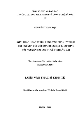 Luận văn thạc sĩ hubt công tác quản lý thuế tài nguyên đối với doanh nghiệp khai thác tài nguyên tại cục thuế tỉnh lào cai