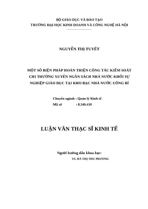 Luận văn thạc sĩ hubt hoàn thiện công tác kiểm soát chi thường xuyên ngân sách nhà nước khối sự nghiệp giáo dục tại kho bạc nhà nước uông bí
