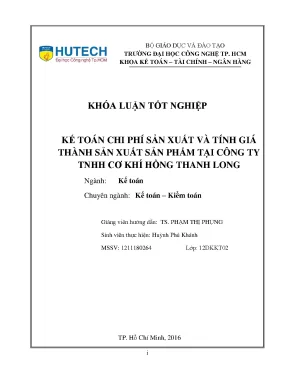Khóa luận tốt nghiệp kế toán chi phí sản xuất và tính giá thành sản phẩm tại công ty tnhh cơ khí hồng thanh long