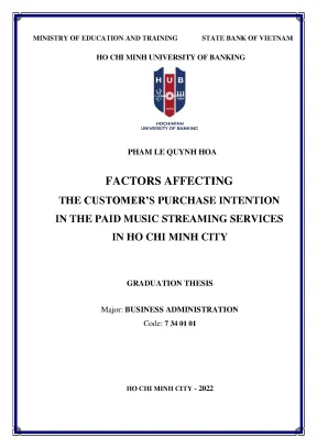 Factors affecting purchase intention in the paid music streaming services in ho chi minh city