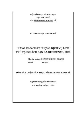 Luận văn nâng cao chất lượng dịch vụ lưu trú tại khách sạn la residence huế