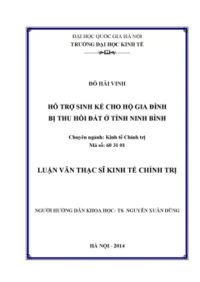 Luận văn thạc sĩ hỗ trợ sinh kế cho hộ gia đình bị thu hồi đất ở tỉnh ninh bình