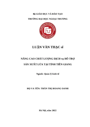 Luận văn thạc sĩ quản lý kinh tế nâng cao chất lượng hỗ trợ sản xuất lúa tại tỉnh tiền giang