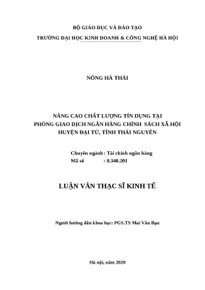 Luận văn thạc sĩ hubt chất lượng tín dụng tại phòng giao dịch ngân hàng chính sách xã hội huyện đại từ tỉnh thái nguyên