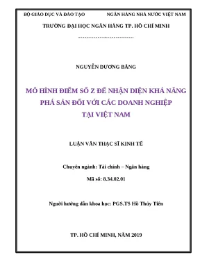 0859 mô hình điểm số z để nhận diện khả năng phá sản đối với các dn tại việt nam luận văn thạc sĩ kinh tế nguyễn dương bằng tp hcm đh nh 2019 99 tr