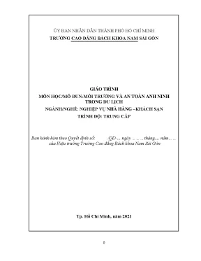 Giáo trình môi trường và an toàn an ninh trong nhà hàng ngành nghiệp vụ nhà hàng khách sạn trung cấp