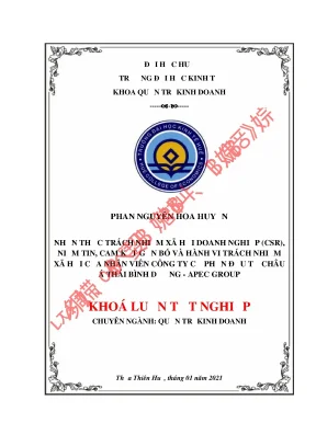 Nhận thức trách nhiệm xã hội doanh nghiệp csr niềm tin cam kết gắn bó và hành vi trách nhiệm xã hội của nhân viên công ty cổ phần đầu tư châu á thái bình dương apec group