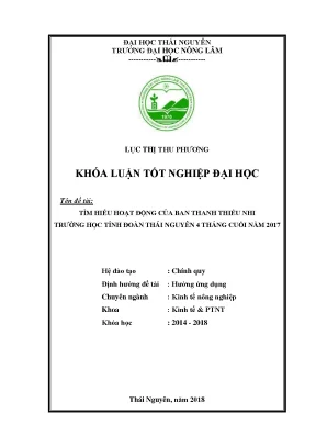 Khóa luận tốt nghiệp tìm hiểu hoạt động của ban thanh thiếu nhi trường học tỉnh đoàn thái nguyên 4 tháng cuối năm 2017