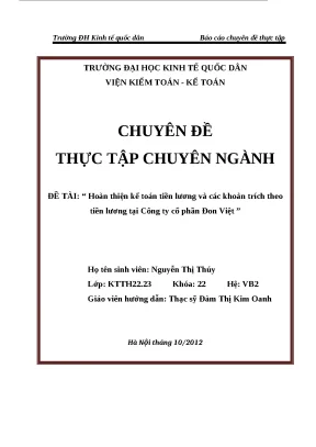 Luận văn tốt nghiệp kế toán tiền lương và các khoản trích theo tiền lương tại công ty cổ phần đon việt