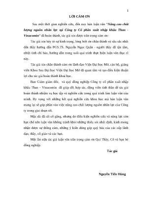 Luận văn thạc sĩ chất lượng nguồn nhân lực tại công ty cổ phần xuất nhập khẩu than vinacomin