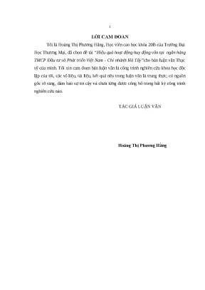 Luận văn hiệu quả hoạt động huy động vốn tại ngân hàng tmcp đầu tư và phát triển việt nam chi nhánh hà tây