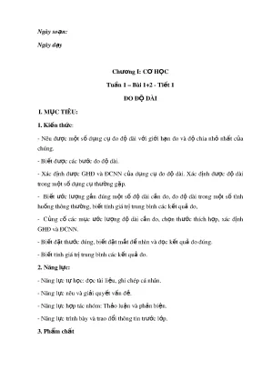 Giáo án môn vật lí lớp 6 trọn bộ cả năm