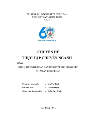 Hoàn thiện kế toán bán hàng tại doanh nghiệp tư nhân đồng luână