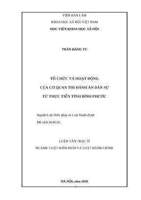 Luận văn thạc sỹ tổ chức và hoạt động của cơ quan thi hành án dân sự từ thực tiễn tỉnh bình phước