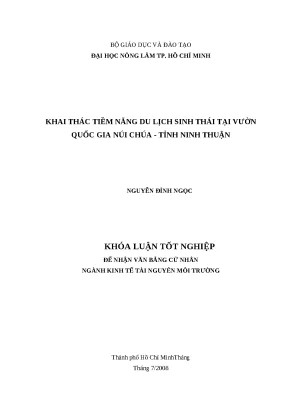 Khóa luận tốt nghiệp khai thác tiềm năng du lịch sinh thái tại vườn quốc gia núi chúa tỉnh ninh thuận