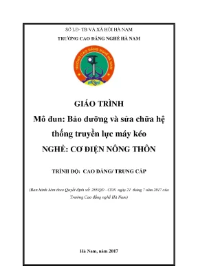 Giáo trình bảo dưỡng và sửa chữa hệ thống truyền lực máy kéo nghề cơ điện nông thôn cđtc