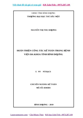 Luận văn hoàn thiện công tác kế toán trong bệnh viện đa khoa tỉnh bình dương