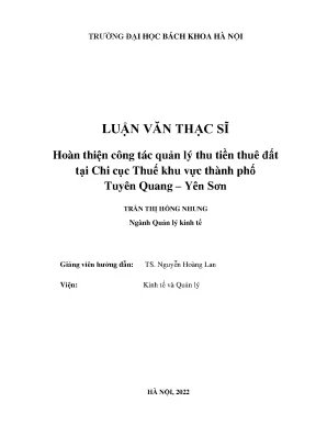 Hoàn thiện công tác quản lý thu tiền thuê đất tại chi cục thuế khu vực thành phố tuyên quang yên sơn