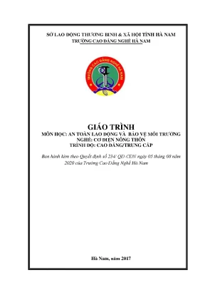 Giáo trình an toàn lao động và bảo vệ môi trường nghề cơ điện nông thôn cđtc