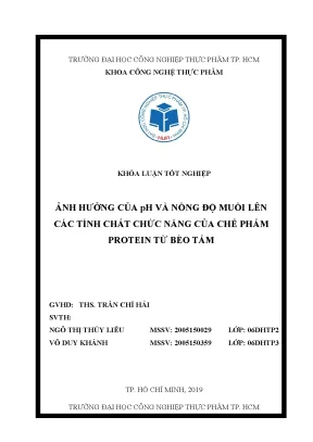 Khóa luận tốt nghiệp ảnh hưởng của ph và nồng độ muối lên các tính chất chức năng của chế phẩm protein từ bèo tấm