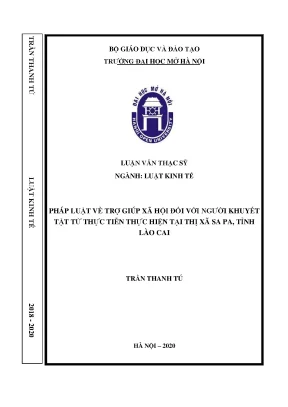 Luận văn thạc sĩ pháp luật về trợ giúp xã hội đối với người khuyết tật từ thực tiễn thực hiện tại thị xã sa pa tỉnh lào cai