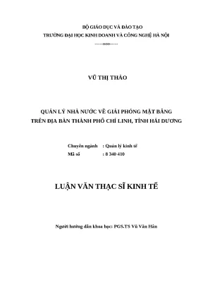 Luận văn thạc sĩ hubt quản lý nhà nước về giải phóng mặt bằng trên địa bàn thành phố chí linh tỉnh hải dương