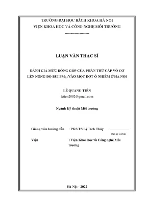 Đánh giá mức đóng góp của phần thứ cấp vô cơ lên nồng độ bụi pm2 5 vào một đợt ô nhiễm ở hà nội