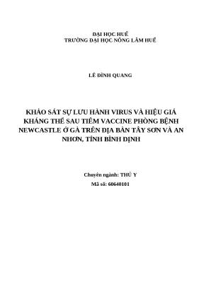Khóa luận tốt nghiệp khảo sát sự lưu hành vi rút và hiệu giá kháng thể sau tiêm vắc xin phòng bệnh newcastle ở gà trên địa bàn tây sơn và an nhơn tỉnh bình định