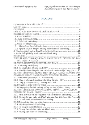 Khóa luận biện pháp đẩy mạnh chăm sóc khách hàng tại bưu điện trung tâm 1 bưu điện thành phố hà nội
