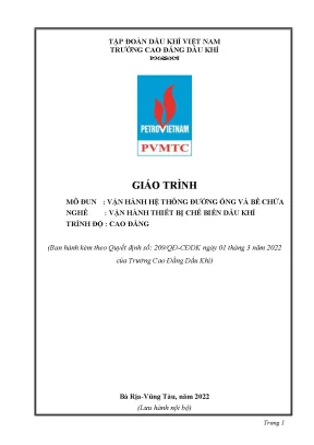 Giáo trình vận hành hệ thống đường ống và bể chứa nghề vận hành thiết bị chế biến dầu khí cao đẳng