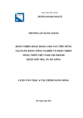 Luận văn thạc sĩ hoàn thiện hoạt động cho vay tiêu dùng tại ngân hàng nông nghiệp và phát triển nông thôn việt nam chi nhánh quận sơn trà tp đà nẵng