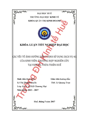 Khóa luận các yếu tố ảnh hưởng đến ý định sử dụng dịch vụ 4g của sinh viên trường hợp nghiên cứu tại viettel thừa thiên huế