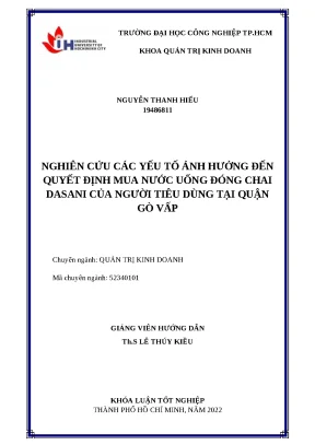 Nghiên cứu các yếu tố ảnh hưởng đến quyết định mua nước uống đóng chai dasani của người tiêu dùng tại quận gò vấp khóa luận tốt nghiệp khoa quản trị kinh doanh