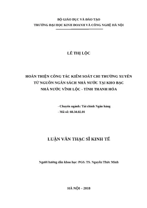 Luận văn thạc sĩ hubt hoàn thiện công tác kiểm soát chi thường xuyên từ nguồn ngân sách nhà nước tại kho bạc nhà nước vĩnh lộc tỉnh thanh hóa