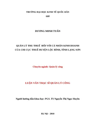 Luận văn thạc sĩ quản lý thu thuế đối với cá nhân kinh doanh của chi cục thuế huyện lộc bình tỉnh lạng sơn