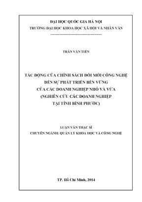 Luận văn thạc sĩ tác động của chính sách đổi mới công nghệ đến sự phát triển bền vững của các doanh nghiệp nhỏ và vừa nghiên cứu các doanh nghiệp tại tỉnh bình phước